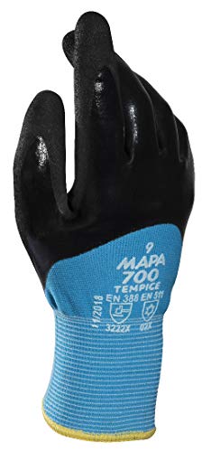 MAPA Professional TempIce 700 – Nitril-Schutzhandschuhe für extrem niedrige Temperaturen -10°C, im Einsatz durch Behörden und im Bereich Logistik, schwarz/blau, Größe 7 (1 Paar), Schutzhandschuhe von Temp-Ice