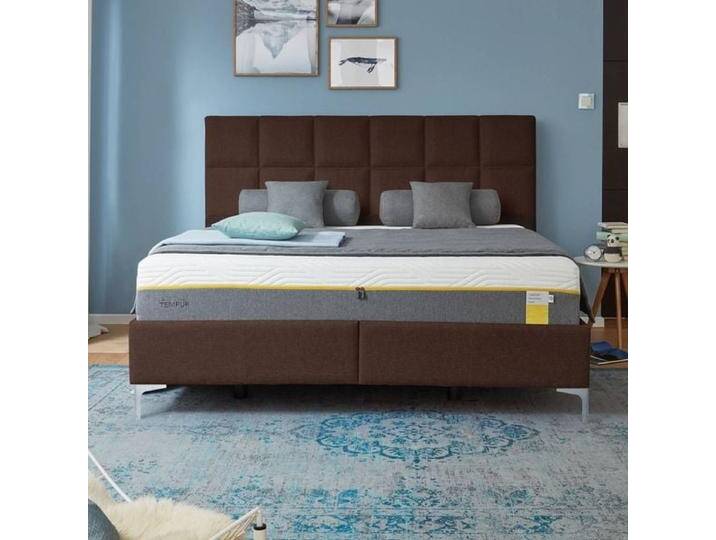 Tempur Polsterbett Classic Komfort Webstoff mit Kopfteil Check 160x200cm Braun modern von Tempur