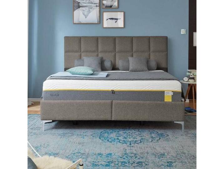Tempur Polsterbett Classic Komfort Webstoff mit Kopfteil Check 160x220cm Dunkelgrau modern von Tempur