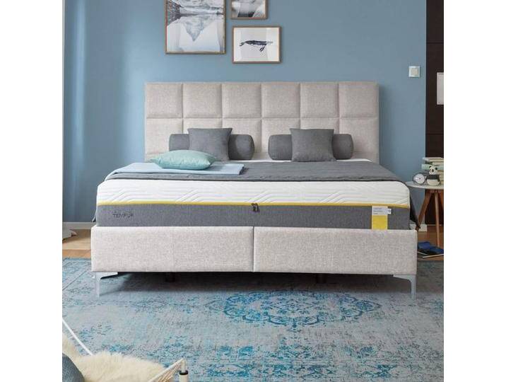 Tempur Polsterbett Classic Komfort Webstoff mit Kopfteil Check 200x200cm Weiß modern von Tempur