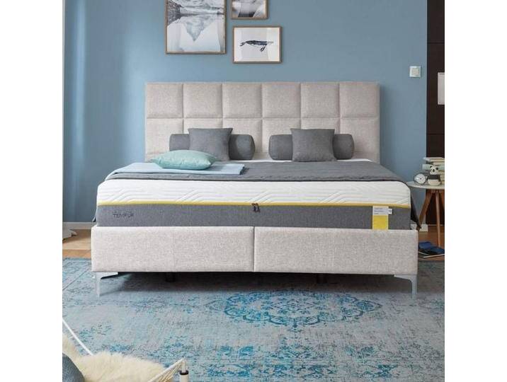 Tempur Polsterbett Classic Komfort Webstoff mit Kopfteil Check 200x210cm Weiß modern von Tempur