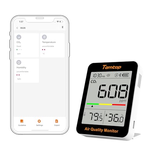 Temtop C1+ CO2 Messgerät Mit APP,Bluetooth Thermometer Hygrometer Mit CO2 Messung,Temperatur- Und Feuchtigkeitssensor Smarte Monitor Für Innenräume Büro Wohnzimmer Schulzimmer Temtop C1+ CO2 Messgerät Mit APP,Bluetooth Thermometer Hygrometer Mit CO2 Messung,Temperatur- Und Feuchtigkeitssensor Smarte Monitor Für Innenräume Büro Wohnzimmer Schulzimmer von Temtop