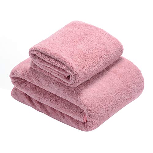 Handtuch Set, Mikrofaser Duschtücher, Weich und Saugstark fleece Badetücher, Handtücher Für Dusche, Schwimmen, Reise, Camping, 1 Duschtücher 75 X 150cm + 1 Handtücher 34 X 85cm (Rose) von TenMotion