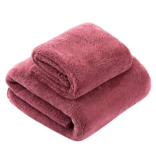 TenMotion Mikrofaser Badetuch, Super weich Korallen Fleece Badetuch Set, sehr saugfähig, 1 Badetuch + 1 Handtuch (rot) von TenMotion