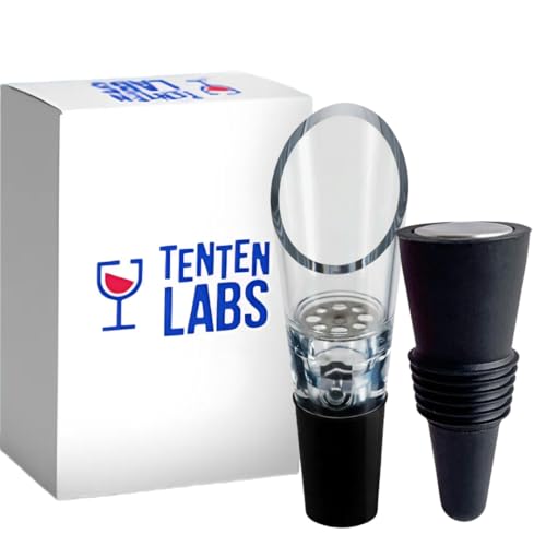 TenTen Labs WeinBelüfter und Weinverschluss (2er-Pack) – Premium Belüfter und Flaschenverschluss – Rotwein Aerator Set – Geschenkebox inkludiert (Schwarz) von TenTen Labs
