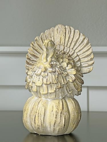 TenWaterloo Dekofigur Truthahn, geschnitzt, Holzoptik, Harz, 16,5 x 11,4 x 9,5 cm, cremefarben, cremefarben, antikes Finish, Thanksgiving Home Decor von TenWaterloo