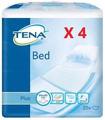 Tena Bettenschutz Tena Bed Plus - Einweg-Bettschutz, 90x60 cm, weiß, 140 Stück, Zellulose, Kunststoff von Tena