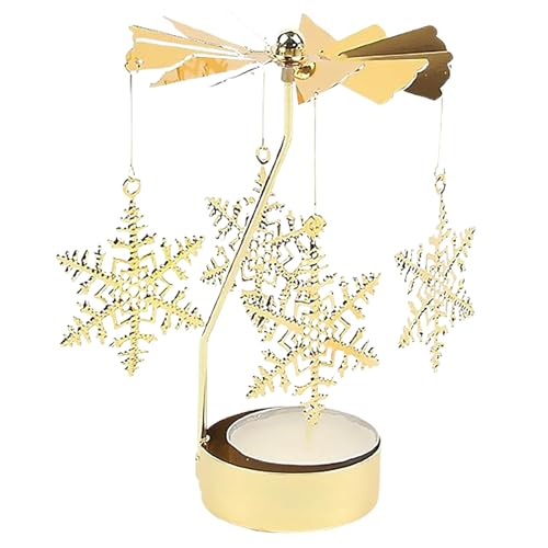TenaLucy Drehbarer Kerzenhalter,Teelicht Karussell Windlicht Karussell Rotierender Kerzenhalter Teelichtkarussell Gold,Drehender Teelichthalter mit Engel Schneeflocke,für Tischdeko(Snowflake) von TenaLucy