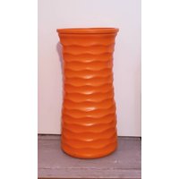 Orangefarbene Glasvase, Große Orange Vase, Handbemalte Vintage Kurvige Vase von TenaciousImages