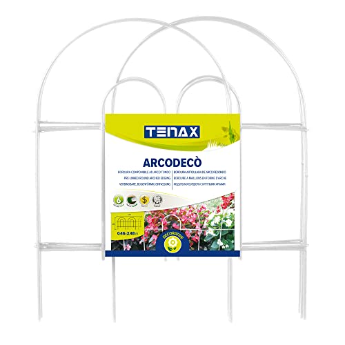 TENAX Arcodeco weiß, Einfassung mit Rundbögen 0,46x2,50 m, Dekorative Rasenkante aus kunststoffbeschichtetem Stahl, Modul à 42 x 46 cm, Packung mit 6 Modulen von TENAX