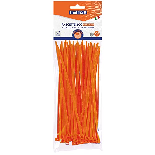 Tenax Fix-Tie L 20 cm Orange, Mehrzweck-Kabelbinder aus Kunststoff, Packung mit 50 Stück von TENAX