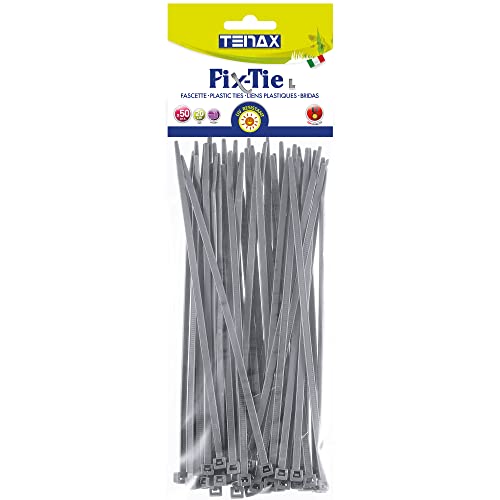 Tenax Fix-Tie L 20 cm Silber, Mehrzweck-Kabelbinder aus Kunststoff, Packung mit 50 Stück von TENAX