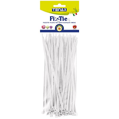 Tenax Fix-Tie L 20 cm Weiß, Mehrzweck-Kabelbinder aus Kunststoff, Packung mit 50 Stück von TENAX