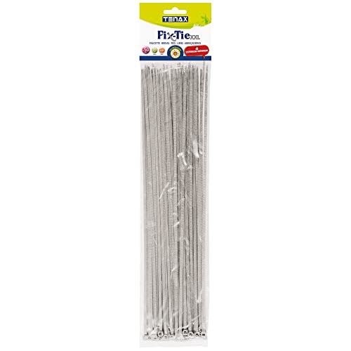 Tenax Fix-Tie XL 40 cm Silber, Mehrzweck-Kabelbinder aus Kunststoff, Packung mit 50 Stück von TENAX