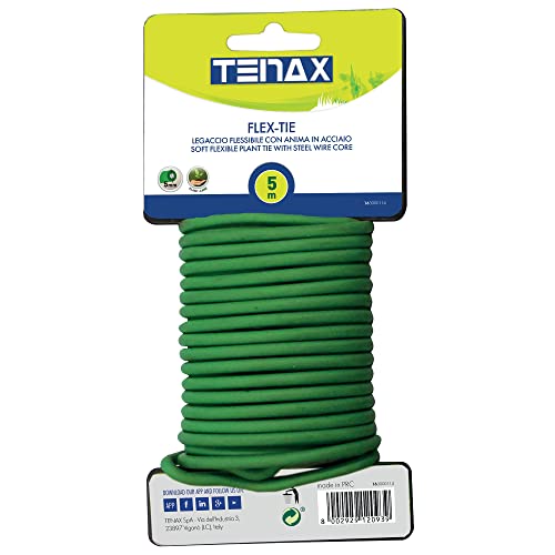 Tenax Flex-Tie Länge 5 m Grün, Durchmesser 5 mm, Band für Pflanzen, Blumen, Gemüse, Weingärten. Flexibel, innen aus Stahl, mit weichem Material überzogen von TENAX