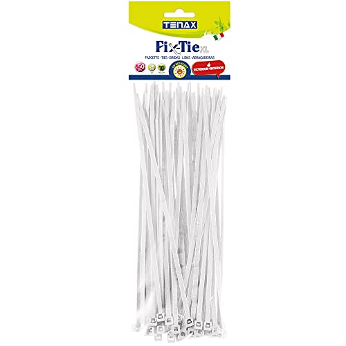 Tenax Fix-Tie XL 29 cm Weiß, Mehrzweck-Kabelbinder aus Kunststoff, Packung mit 50 Stück von TENAX