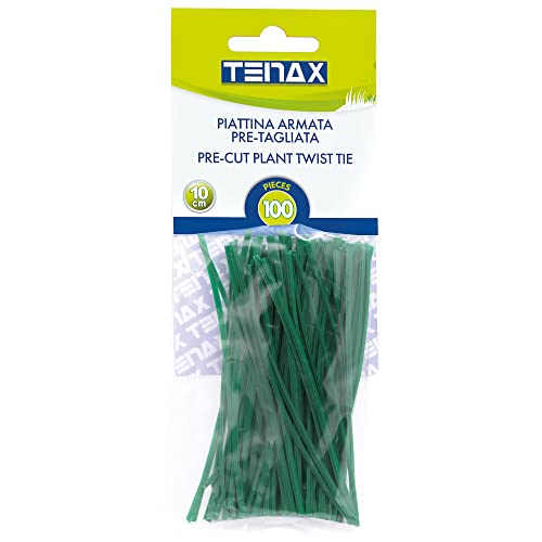 Tenax Flachdraht aus PVC Länge 10 cm Farbe Grün, 100 Stück, Band aus mit PVC überzogenem Stahldraht zum Binden von Pflanzen und Blumen von TENAX