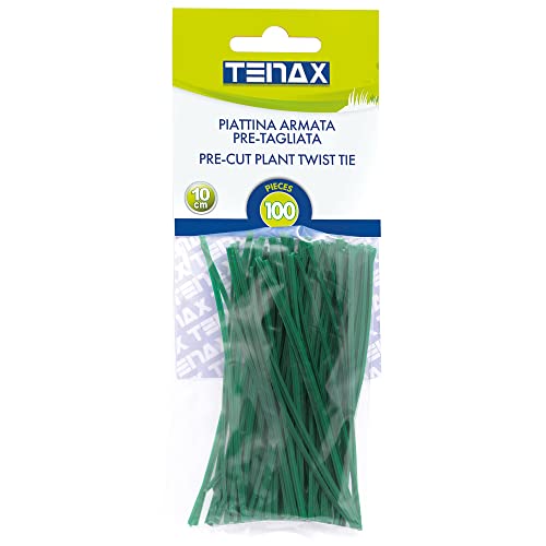 Tenax Flachdraht aus PVC Länge 10 cm Farbe Grün, 100 Stück, Band aus mit PVC überzogenem Stahldraht zum Binden von Pflanzen und Blumen von Tenax