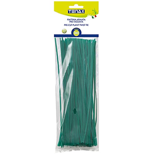 Tenax Flachdraht aus PVC Länge 20 cm Farbe Grün, 100 Stück, Band aus mit PVC überzogenem Stahldraht zum Binden von Pflanzen und Blumen von TENAX