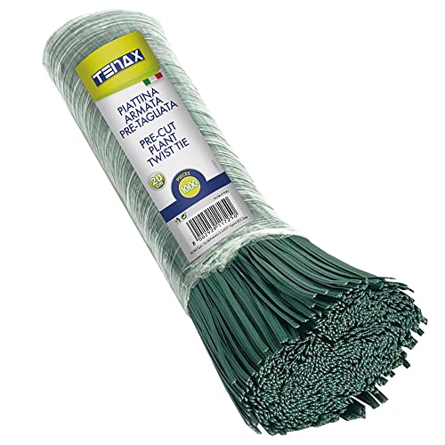 Tenax Flachdraht aus PVC Länge 20 cm Farbe Grün, 1000 Stück, Band aus mit PVC überzogenem Stahldraht zum Binden von Pflanzen und Blumen von Tenax