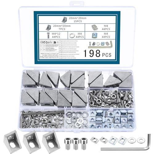Tenbrachian 22 STK Aluprofil 20x20 Nuts 6 Aluprofile Winkelverbinder 20x20 Aluprofil L Eckwinkel 90 Grad Alu Profile Eckverbinder Profilverbinder, Aluminium Winkel Befestigungsmaterial von Tenbrachian