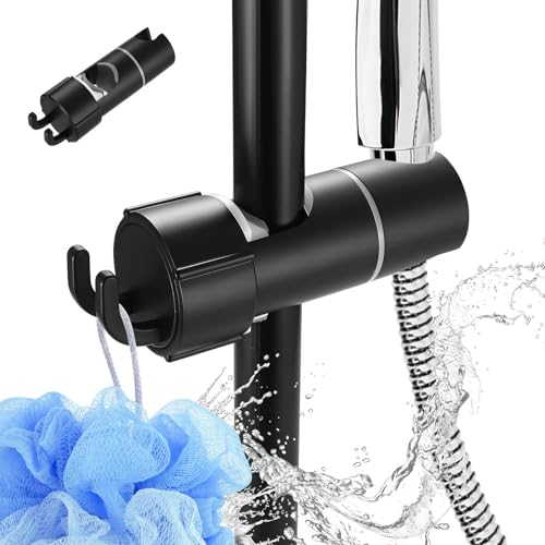 Tenbrachian Duschkopfhalterung Duschhalterung Ohne Bohren, Duschbrause Halterung, 360° Drehbar Brausehalter für Duschstange Verstellbar 18-25 mm Universal Duschkopfhalter mit Haken/schwarz von Tenbrachian