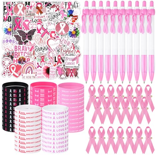 Tenceur 160-teiliges Brustkrebs-Bewusstseins-Zubehör, inklusive rosa Schleifennadeln, Silikon-Armbänder, Aufkleber und Stifte für Brustkrebs, Wohltätigkeitsorganisationen, Events, Überlebende Tenceur 160-teiliges Brustkrebs-Bewusstseins-Zubehör, inklusive rosa Schleifennadeln, Silikon-Armbänder, Aufkleber und Stifte für Brustkrebs, Wohltätigkeitsorganisationen, Events, Überlebende von Tenceur