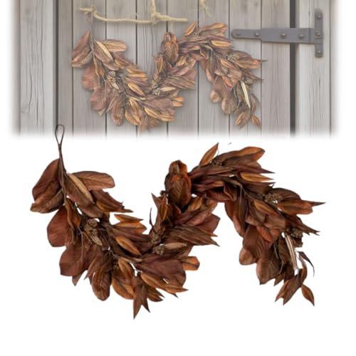 Brown Magnolia Leaf Garland, 6ft Magnolia Leaf Garland Fall Rustic Fall Leaf for Mantle Table Porch Indoor (1 Set,Brown) von Tencipeda