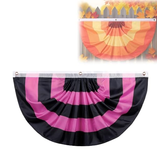 Fall Buntings for Outside, 3x6 Ft Fall Pleated Fan Flag Bunting for Halloween Indoor Outdoor House Holiday Yard Decorations Party Props (Pink,1 set) von Tencipeda