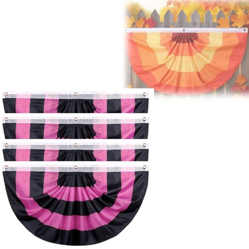 Fall Buntings for Outside, 3x6 Ft Fall Pleated Fan Flag Bunting for Halloween Indoor Outdoor House Holiday Yard Decorations Party Props (Pink,4 sets) von Tencipeda