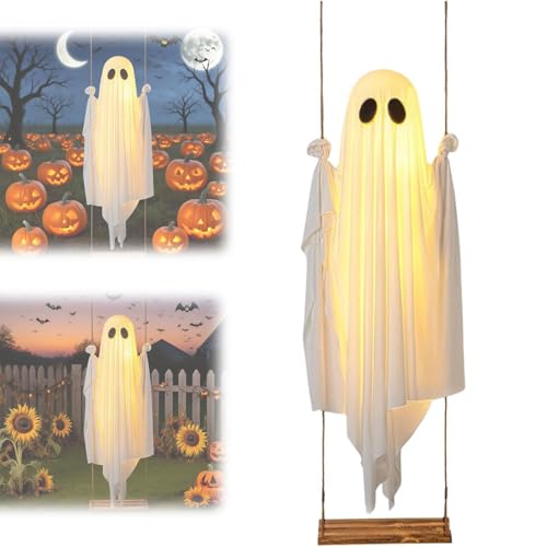 Hanging Ghost Swing, Halloween Swinging Ghost with Remote Control String Lights for Tree Porch Yard Garden Lawn Hanging Ghost Swing, Halloween Swinging Ghost with Remote Control String Lights for Tree Porch Yard Garden Lawn von Tencipeda