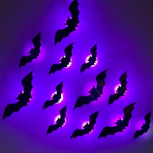 Led Bats Halloween Decor, Halloween 3D Lighted Bats & Spiders Decor Purple/Green for Outdoor Indoor Scary Decorations (12 bat Lights) von Tencipeda