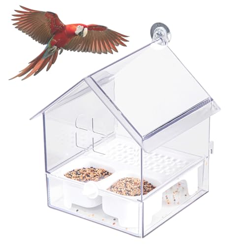 Pull-Out External Parrot Feeder, Dual Food Trough Transparent Hanging Wild Bird Seed Feeder for Balcony, Garden and Backyard, Easy to Fill Dish & Clean (Transparent) von Tencipeda