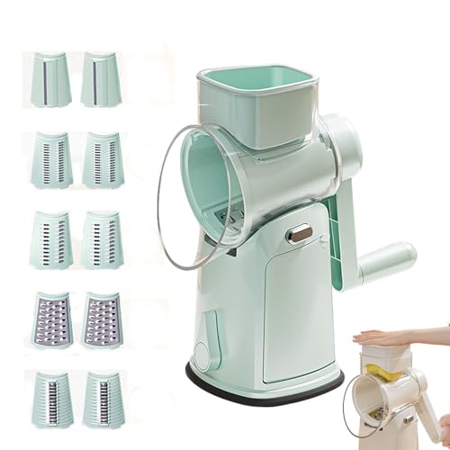 Rotary Cheese Grater, 5 in 1 with Handle Vegetable Shredder, Suitable for kitchen(with Blade Storage Box) (Mint green) von Tencipeda