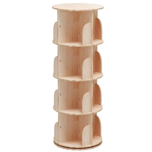 Tencipeda Kids Rotating Bookshelf, 360° Rotating Small Corner Bookcase for Small Space, Wood Narrow Book Shelf Organizer for Bedroom Living Room Study Room (4-Layer) von Tencipeda