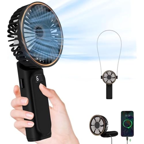 Tencipeda Portable Handheld Fan, Handheld Fan Rechargeable with 6 Speeds, Foldable Design for Travel Beach Outdoor Activities and Playtime (Black) von Tencipeda