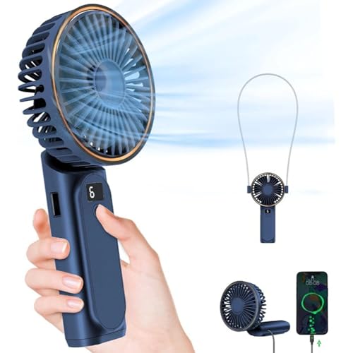 Tencipeda Portable Handheld Fan, Handheld Fan Rechargeable with 6 Speeds, Foldable Design for Travel Beach Outdoor Activities and Playtime (Blue) von Tencipeda