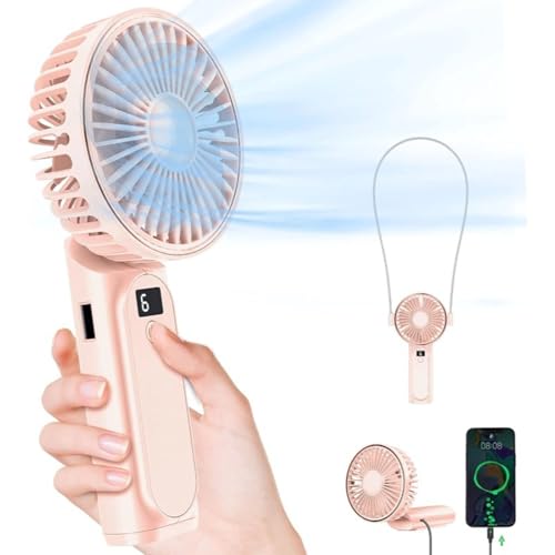 Tencipeda Portable Handheld Fan, Handheld Fan Rechargeable with 6 Speeds, Foldable Design for Travel Beach Outdoor Activities and Playtime (Pink) von Tencipeda