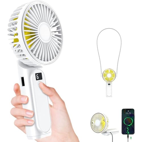 Tencipeda Portable Handheld Fan, Handheld Fan Rechargeable with 6 Speeds, Foldable Design for Travel Beach Outdoor Activities and Playtime (White) von Tencipeda