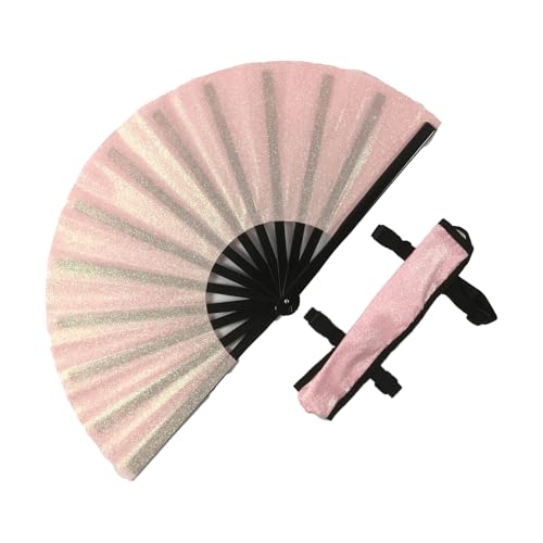 Tencipeda Silver Laser Rave Hand Fan, Large Folding Hand Rave Fan for Memorable Dance Events, Create Stunning Visuals (Pink) von Tencipeda
