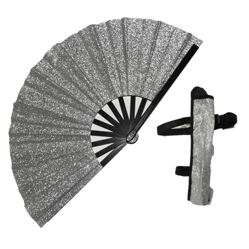 Tencipeda Silver Laser Rave Hand Fan, Large Folding Hand Rave Fan for Memorable Dance Events, Create Stunning Visuals (Silver) von Tencipeda