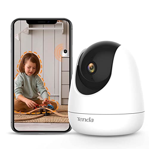 Tenda Überwachungskamera Innen 2K, 360 Grad WLAN IP Kamera, Bewegungsmelder und Individuelle Alarm, Hundekamera/Haustierkamera/Babyphone Kamera mit 2-Wege-Audio, 12m Nachtsicht, LAN/WLAN Kamera, CP6 von Tenda