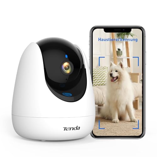 Tenda Haustierkamera 2k mit App für Hunde und Katzen, Freie Haustier/Babygeschrei/Person/Bewegungserkennung, 360 Grad Überwachungskamera, 2-Wege-Audio, Alarms & Push-Nachricht, Nachtsicht, CP3 Pro von Tenda