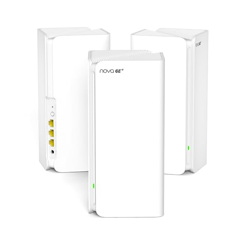 Tenda Nova MX21-Pro Mesh WLAN Wi-Fi 6E System, AXE5700 Tri-Band(Unterstützt 6G-Band) Mesh WiFi Repeater & Router Kompatibel mit Amazon Alexa. empfohlen für Häuser mit 4-7 Schlafzimmern, von Tenda