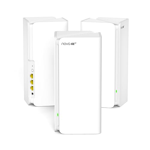 Tenda Nova MX21 Pro Wi-Fi 6E Mesh WLAN System - AXE5700 Tri-Band (Unterstützt 6G-Band) - Ersetzt Router und Repeater - empfohlen für Häuser mit 3-5 Schlafzimmern - APP Steuerung - 3er Pack von Tenda