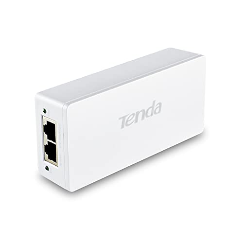 Tenda Gigabit PoE Injector, IEEE 802.3af/at PoE+ Injektor, 30W PoE Adapter, Bis zu 100 m Reichweite, Plug & Play, Weiß (PoE30G-AT) von Tenda