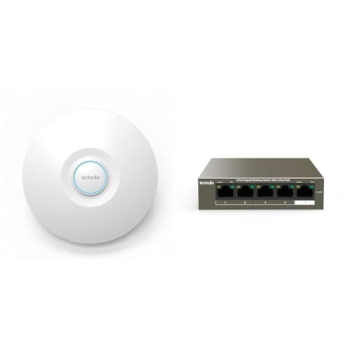 Tenda i29 AX3000 Access Point PoE WiFi 6 (802.11ax Dualband, MU-MIMO & OFDMA, WPA3, mehrere SSIDs, nahtloses WLAN-Roaming, zentrales Management) mit 5 Ports Gigabit PoE Switch von Tenda