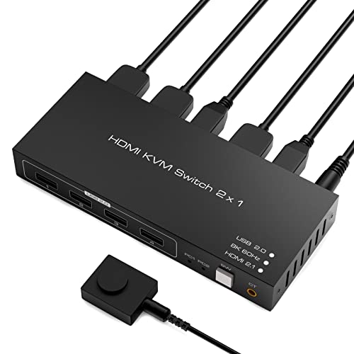 2x1 8K HDMI KVM Switch - Tendak 2 Ports HDMI 2.1 KVM Switch USB PC Computer KVM Umschalter Tastatur Maus Umschalter Box Unterstützung 8K@60Hz 4K@120Hz HDCP 2.3 für Laptop PC PS4 Xbox HDTV von Tendak