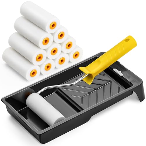 Farbroller Set, Lackierwalze Schaumstoff Farbwalzen Farbwanne Schaumwalzen - Kleine Paint Roller mit Hoher Dichte von Tendak