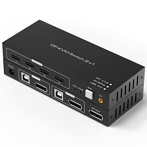 Tendak 2x1 DisplayPort KVM Switch USB 2 Ports PC Computer DP KVM Schalter Tastatur Maus Umschalter Box mit USB 2.0 HUB Unterstützung 4K@60Hz 3D HDCP 2.2 von Tendak